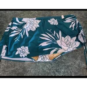 Lane Bryant Cacique Swim Plus Size 30 Teal & White Skirted Swimsuit Bottom NWT